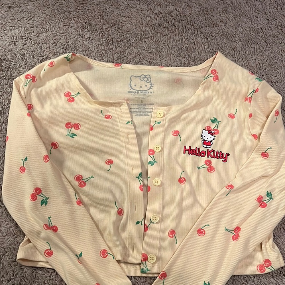 Sanrio Yellow Hello Kitty Cherry Button-Up Sweater